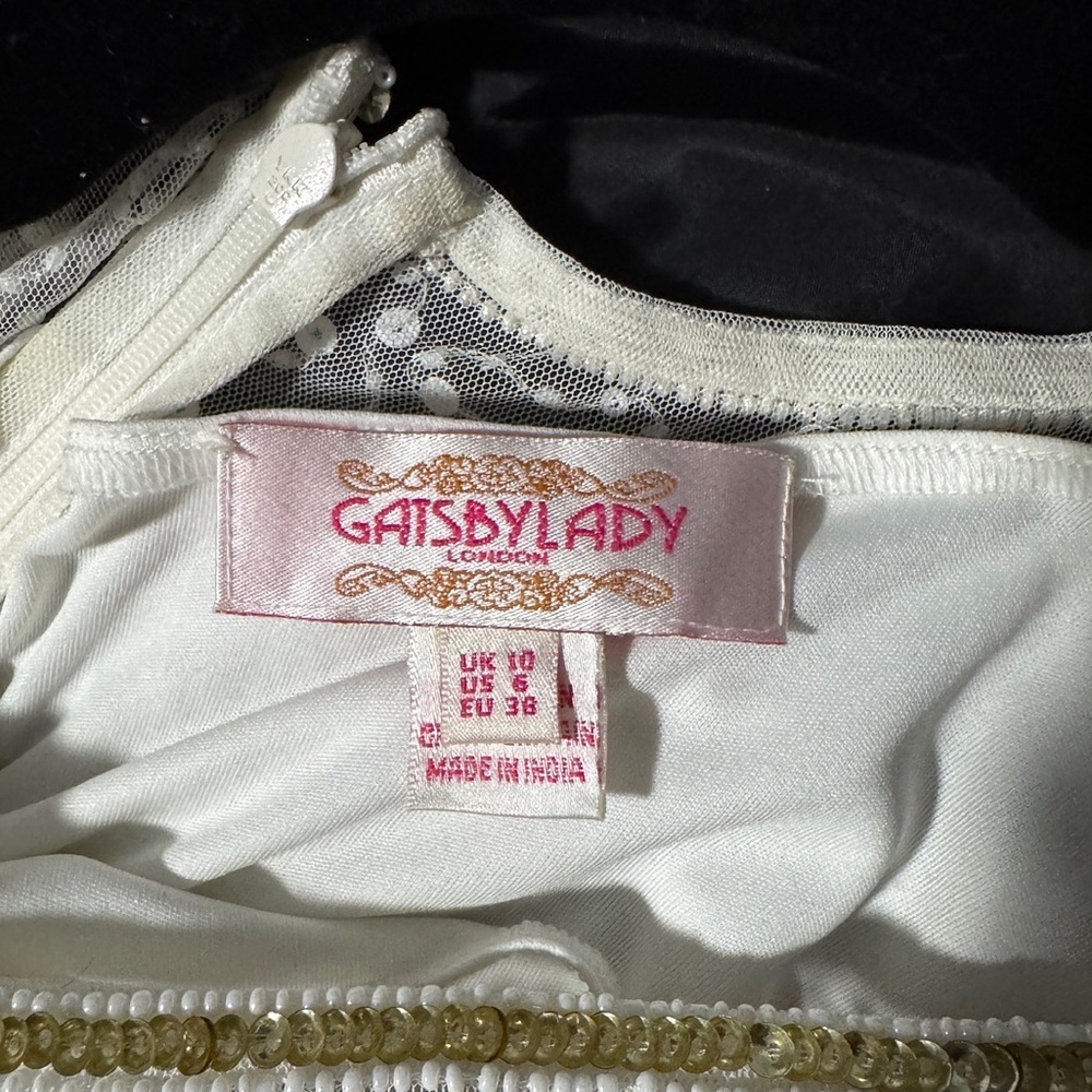 ⭐️Gatsby Lady Roaring 20s Sequin Wedding Dress - Ivory/Gold/ Size 6 - EUC - Picture 6 of 6